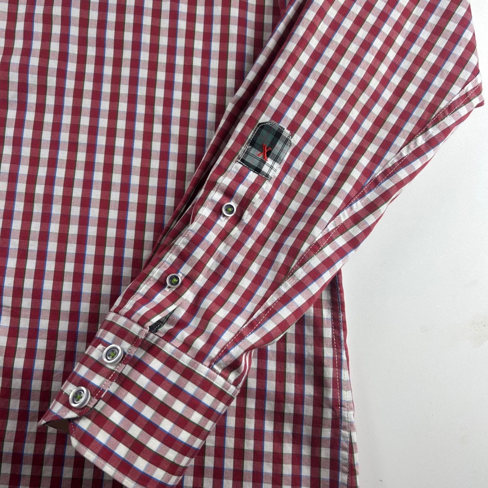 Robert Graham Men's M Tailored Fit Gingham Check Button Down Shirt Red White - Picture 4 of 12